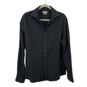 Michael Kors Men Button Up Shirt Size 16 34/35 Black Cotton Long Sleeve Slim Fit